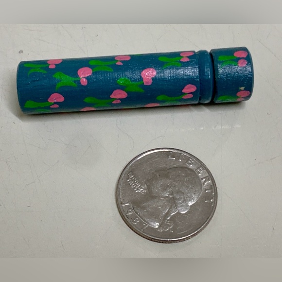 Vtg Floral Folk Art Hand Painted Wooden Lidded Needle Cannister Case - Picture 12 of 12